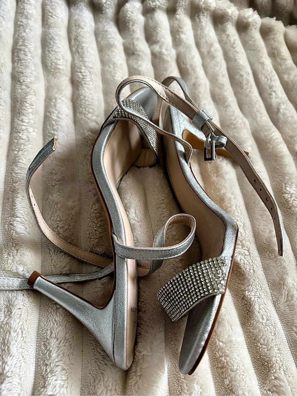 Halston Silver Rhinestone Strap Heels - Picture 6 of 8